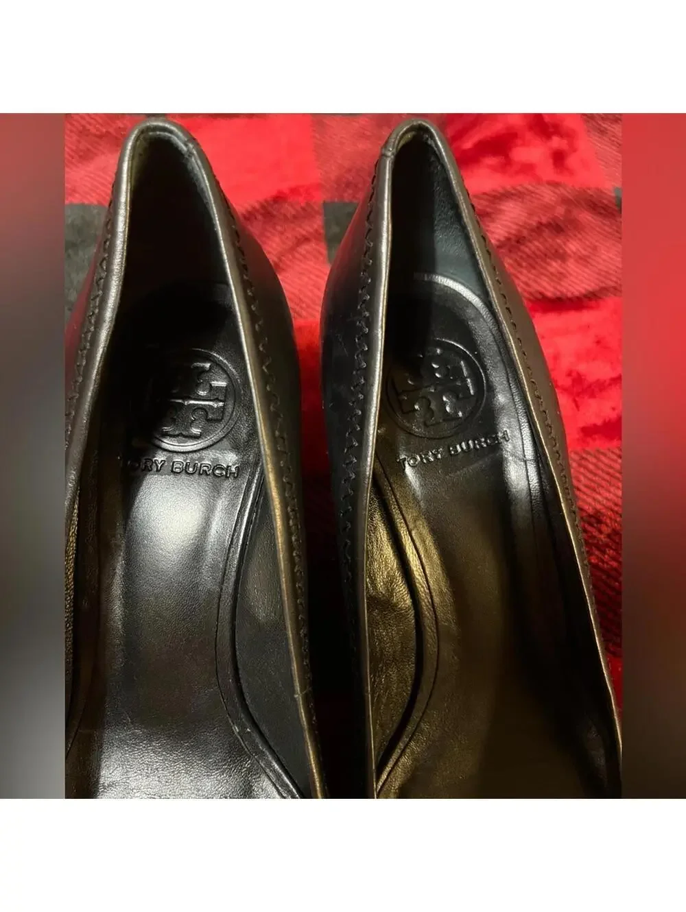 Tory Burch Leather Pumps 7M Black Gold Hardware